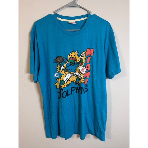 TMNT Michelangelo x Miami Dolphins blue short sleeve shirt size XL - Picture 2 of 6